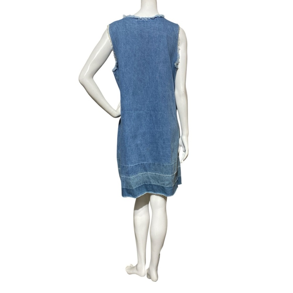 Anthropologie Dor Dor Couture Denim Dress Floral Applique Fray Sleeveless XLarge - Picture 9 of 16